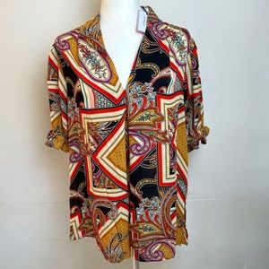 Ninety Clothing Co. Satin Button Down Blouse Short Sleeve Women’s Size Large